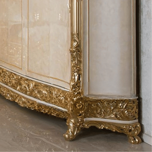 Customized Luxury Italian Classic Solid Mahogany <b>Wardrobe</b> Glossy Ivory Champagne Gold Carved Closet Premium Bedroom Furniture - Product Image 4