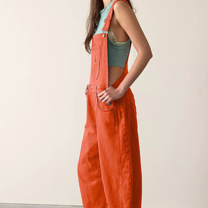 Women's Washed Solid Color Denim Dungarees Wide leg Bib Overall Casual Loose Fit Jeans Jumpsuit - Product Image 5