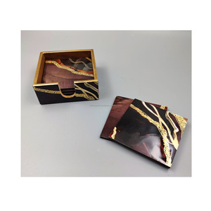 Ensemble de sous-verres en bois artisanaux de haute qualité avec incrustation de résine Tapis de boisson élégants pour les mariages Fêtes Occasions spéciales - Product Image 4