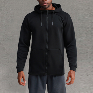 Sudadera con Capucha Negra para Hombre, Cierre de Cremallera, Corte Regular, Felpa Francesa de Algodón, Color Sólido, con Bolsillos Delanteros, para Otoño - Product Image 6