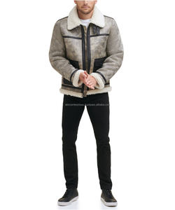 Veste en cuir véritable pour hommes personnalisée de haute qualité avec col en peau de mouton Stand Style Winter High Street Pattern - Product Image 3