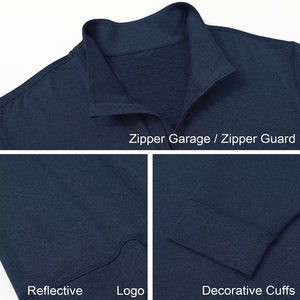 OEM Men's Navy Blue Quarter <b>Zip</b> Cotton Polyester Fleece Casual Pullover Regular Fit Stand Collar Long Sleeve Sweatshirt QUBA - Product Image 5