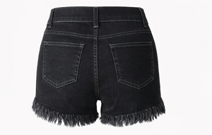 Pantalones cortos de mezclilla rasgados para mujer a la moda – Pantalones cortos de verano con cintura elástica alta y flecos con borlas - Product Image 2