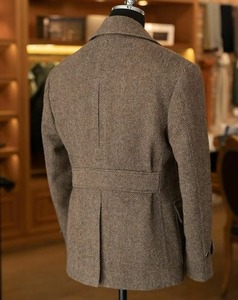 <b>Brown</b> <b>Wool</b> Double Breasted Men's Blazer with Notch Lapel and Cuff Buttons Embossed Logo British Style Adult Size - Product Image 2