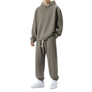 Ensemble de survêtement à capuche pour homme, couleur unie, coupe ample, sweat-shirt en coton à manches longues et pantalon à cordon de serrage, tenue décontractée pour l'automne - Product Image 1
