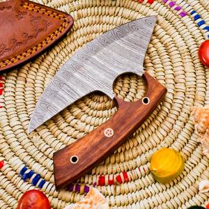Cuchillo Ulu de Damasco Hecho a Mano con Mango de Madera – Cuchillo de Chef Premium para Exteriores - Product Image 3