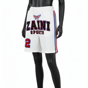 Short de basket-ball en molleton de coton et polyester de qualité supérieure, blanc, rouge, bleu, avec empiècements latéraux en chenille, broderie personnalisée, logo sur mesure, pour femmes. - Product Image 1