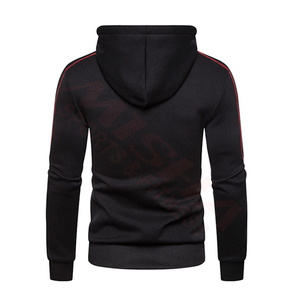 Sweat à capuche zippé pour homme, coupe ajustée, décontracté, pour l'automne, noir avec bordure rouge, tricoté, manches longues, avec poches - Product Image 2
