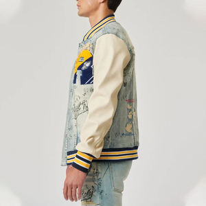 เสื้อแจ็คเก็ตวาร์ซิตี้แบบคลาสสิคสไตล์กราฟฟิตีสีน้ำเงินฟอก สำหรับผู้ชาย ทำจากผ้าขนสัตว์ คอตั้ง ปักโลโก้ด้านหน้า เหมาะสำหรับฤดูหนาว - Product Image 5