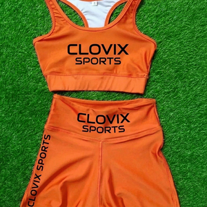 ชุดออกกำลังกายสำหรับผู้หญิง ดีไซน์ล่าสุดจาก Clovix Sports เสื้อครอปท็อปเอวสูง กางเกงขาสั้น ผ้าโพลีเอสเตอร์ระบายอากาศ สีพื้น ชุดออกกำลังกายสำหรับยิม - Product Image 4