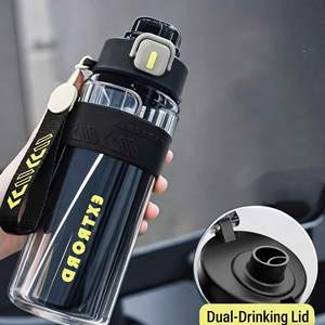 Bouteille d'eau sport 800 ml grande capacité, double ouverture, résistante aux chocs et aux hautes températures, avec paille intégrée, en plastique portable - Product Image 2