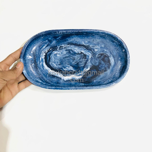 La mejor bandeja de servicio de epoxi de resina personalizable, diseño azul elegante para el hogar, restaurante, Hotel, patrón sólido, estándar y elegante - Product Image 2