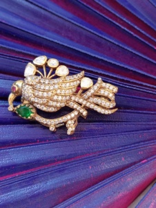 <b>Gold</b> Plated Bird Brooch with Moissanite and Polki Pave Setting Unisex Wedding Fashion Accessory for <b>Clothes</b> - Product Image 5