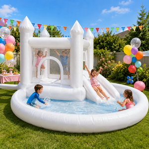 Château gonflable commercial blanc <span class=keywords><strong>avec</strong></span> toboggan et <span class=keywords><strong>piscine</strong></span> aquatique pour fêtes d'enfants, événements en plein air et entreprises de <span class=keywords><strong>location</strong></span> - Product Image 6