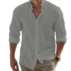 <b>Men's</b> Long-Sleeved Cotton/Polyester Anti-Wrinkle Quick Dry Summer Beach Style <b>Shirts</b> Solid Color Casual Versatile <b>Shirt</b> - Product Image 2