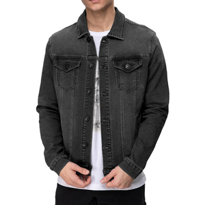 Blouson en jean slim délavé noir pour homme 2026, col rabattu, style décontracté, manches classiques, en coton – En promotion - Product Image 2