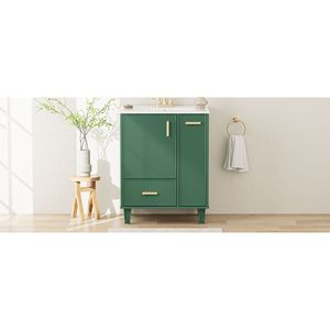 Mobile bagno in legno massello da 24 pollici con telaio in MDF, lavabo, ripiano portaoggetti, cassetto profondo e mobiletto a 2 livelli con cestello estraibile - Product Image 1