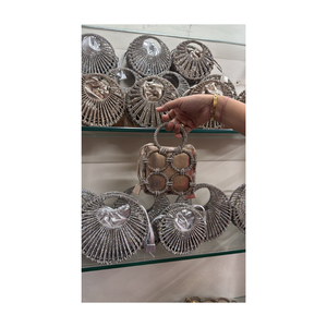Luxury handmade crochet <b>bag</b> <b>Silver</b> finish mesh <b>bag</b> Beaded handle handbag Crocheted <b>evening</b> <b>bag</b> - Product Image 3