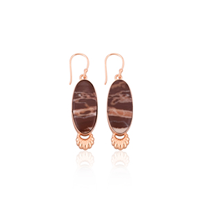 Pendientes Colgantes de Latón Chapado en Oro Rosa Estilo Clásico Hechos a Mano con Gema de Ágata Sanguina, Pendientes Ovalados, Fabricante Mayorista - Product Image 1