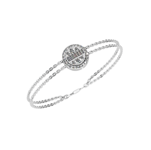 925 Sterling Silver Double Link Bracelet Baguette-Cut Lab Grown Diamond Elegant White Gold Fine Chain pour un cadeau de fête élégant - Product Image 1