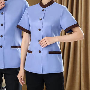 Uniforme de femme de chambre d'hôtel en polyester et coton, manches courtes, unisexe, respirant, confortable, vêtements professionnels sur mesure - Product Image 6