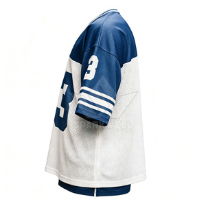 Maillot de football américain personnalisé pour homme, blanc et bleu, col en V, manches courtes, maille respirante, numéro 23, uniforme d'équipe - Product Image 3