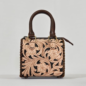 Bolso de Viaje Mini de Cuero de Lujo con Diseño Floral Grabado, Cierre de Cremallera, Estilo Vintage Duradero, Gran Venta - Product Image 1