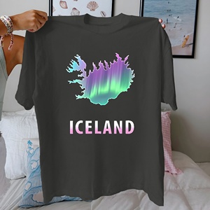 Iceland đèn phía Bắc Silhouette tinh khiết bông của phụ nữ áo thun thoải mái phù hợp - Product Image 2