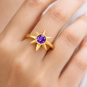 Amethyst CZ 925 Sterling Silver Sun Round <b>Stacking</b> Engagement <b>Ring</b> For Women Jewelry Gift - Product Image 6