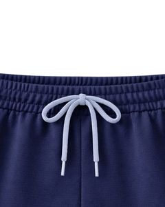 Shorts de détente pour femmes bleu marine, taille élastique, cordon de serrage, bordure contrastée, coton doux et polyester, vêtements de nuit décontractés, shorts confortables d'été - Product Image 5