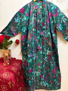 Bata Kimono de Algodón con Estampado Floral Tropical y de Aves para Mujer, Ligera, Transpirable, con Cuello en V, para Playa, Spa, Resort o Descanso - Product Image 4