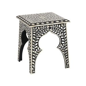 עץ בעבודת יד קינון שולחנות צד שחור לבן פרחוני עיצוב אומן סגנון חווה מבטא ריהוט סלון חדר שינה - Product Image 6