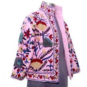 Chaqueta Bomber de Mujer con Cuello en V, Diseño Floral Vintage, Bordado Suzani TNT, Ecológica, Transpirable, de Secado Rápido, Tejido de Algodón - Product Image 4