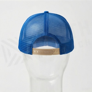 Blue Mesh Trucker Cap 6-Panel Adjustable Flat Brim Unisex Casual <b>Hat</b> Spring Summer Solid Color Breathable <b>Waterproof</b> - Product Image 2