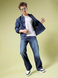Pantalones Vaqueros Acampanados de Hombre, Cintura Media, Ajuste Holgado, 100% Algodón, Estilo Vintage, Lavado Medio, Casuales, Color Sólido, Ecológicos, para Primavera - Product Image 4