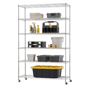 Étagère de rangement de cuisine en acier inoxydable argenté de luxe, 6 niveaux, organisateur multi-usages pour assiettes, bols, ustensiles à prix avantageux - Product Image 1