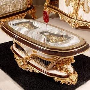 Ensemble de canapé-lit de luxe classique en bois d'acajou sculpté, rembourré en éponge, finition dorée, style européen, design hôtelier - Product Image 5