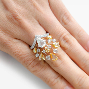 Women's 925 Silver <b>Cocktail</b> <b>Ring</b> With Pear Cut Diamond Heart Shape 18K <b>Gold</b> Plated Romantic Engagement <b>Ring</b> - Product Image 1