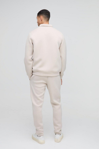 Ensemble de survêtement décontracté pour homme, couleur unie, veste zippée à col rabattu, pantalon de survêtement à jambe droite, logo personnalisé, deux pièces, 100% coton - Product Image 2