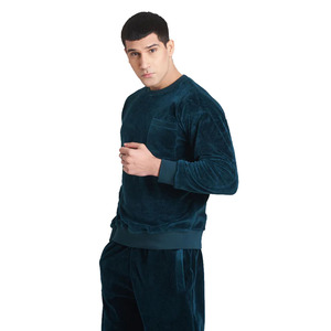 Men's Dark Green <b>Velvet</b> <b>Tracksuit</b> Set Full Sleeve Crew Neck Sweatshirt Jogging Pants Solid Color Casual Wear Winter Style - Product Image 5