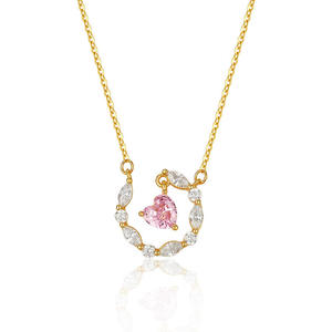 Collier en or plaqué 14 carats pour femme AMBER JEWELS, diamant rond taille brillant, certifié IGI, style classique, à porter au quotidien, T-3027 - Product Image 1