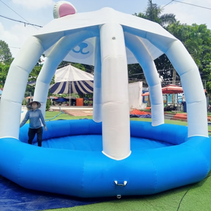Tente de piscine gonflable commerciale circulaire en PVC avec parasol et toboggan, couverture de piscine, aire de jeux extérieure pour complexe hôtelier, école, location - Product Image 3