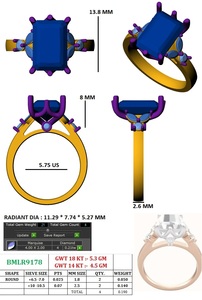 แหวนทอง 14KT สีโรสไวท์ทูโทน ประดับเพชรทรงเรเดียนท์คัทตรงกลาง และเพชรทรงมาร์คีส์บนวงแหวนแบบคาเธดราล - Product Image 2