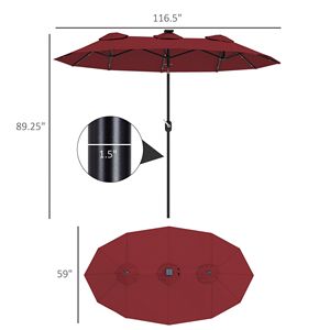 Ombrellone da Patio Bifacciale Rosso Vino 9.7FT con Inclinazione e Manovella, Luce Solare a LED, 12 Stecche per Cortile e Applicazioni in Palestra - Product Image 3