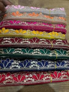 Wholesale Jaipur Tone to Tone Sequined Coding Lace on <b>Net</b> <b>Fabric</b>, Designer Border Trim for Ethnic Wear & Gowns - Product Image 1