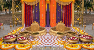 Élégant décor floral traditionnel pour cérémonie Vatna, toile de fond amovible et légère, style Maharaja Royal, Lotus Doré, USA - Product Image 6