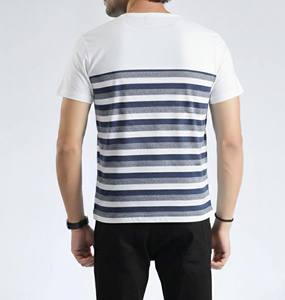 เสื้อยืดผู้ชายดีไซน์ใหม่ เสื้อยืดผู้ชายปากีสถาน เสื้อยืดคอวีลายทางแบบกำหนดเอง มีกระเป๋าเสื้อ ทรงพอดีตัว ผ้าฝ้ายนุ่ม สไตล์โมเดิร์นทันสมัย - Product Image 2