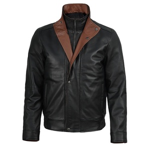 2026 OEM Most Demanding Black Cowhide Leather <b>Jackets</b> For Men's Dual Collar Genuine Quality Low MOQ Winter Fashion <b>Heated</b> <b>Jacket</b> - Product Image 1