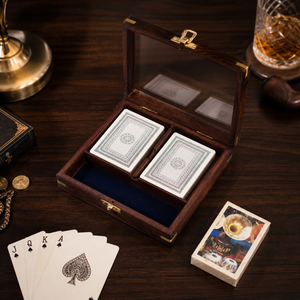 Boîte à cartes double étage en bois de rose indien de qualité supérieure avec couvercle en verre | Boîte de rangement pour cartes à jouer en bois faite à la main pour les cadeaux de poker - Product Image 2