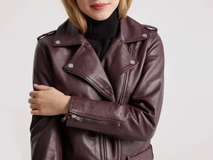 Veste en cuir de mouton sur mesure pour femme, coupe ajustée, respirante, hiver, moto, fermeture éclair avant, vêtement d'extérieur pour motard, OEM ODM - Product Image 5